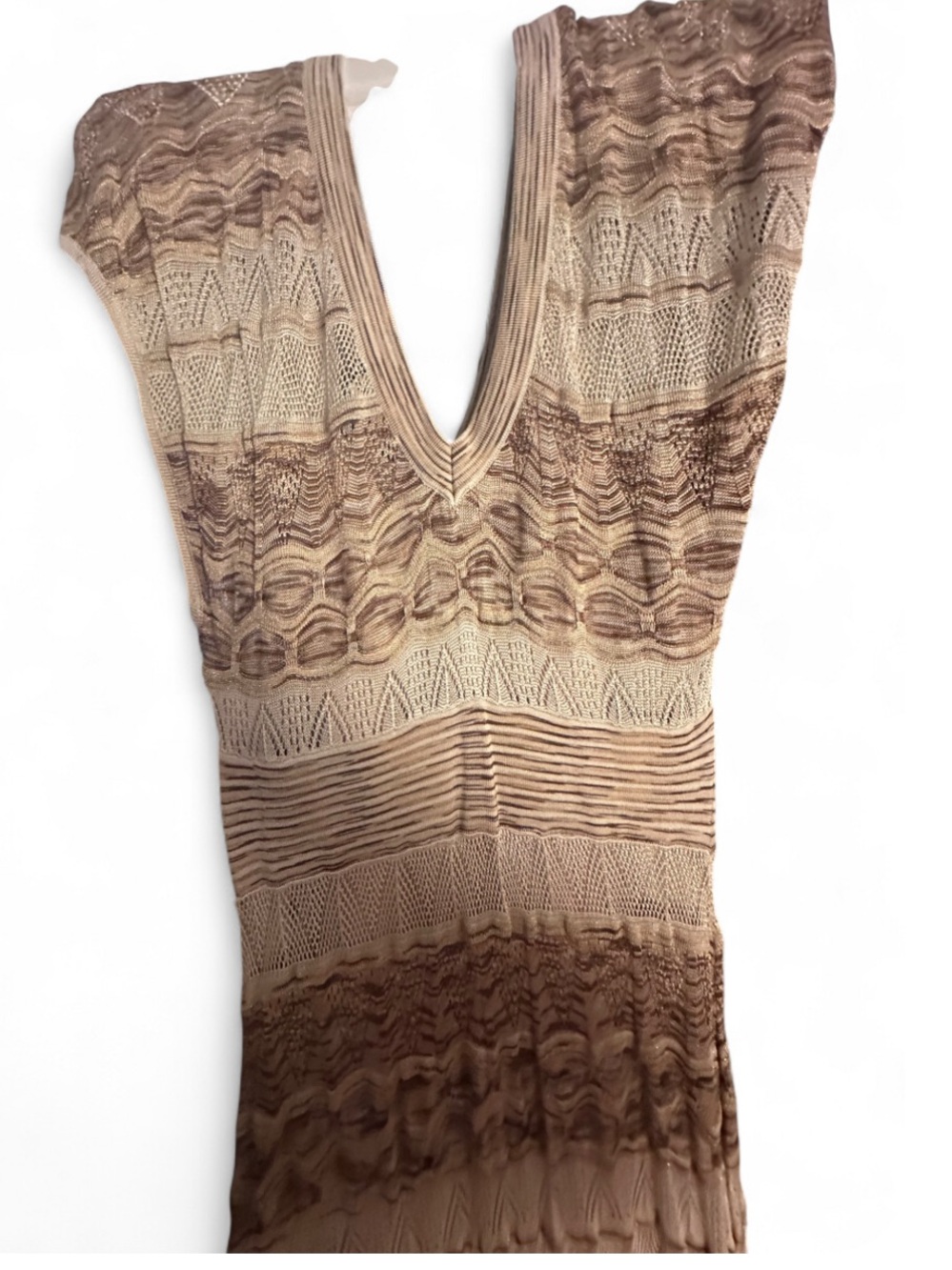 Bebe Wave Knit Crochet Maxi Dress M Neutral - Picture 3 of 13